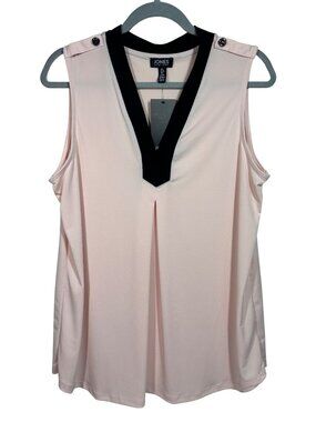 Jones New York Sleeveless Blush Top With Black Contrast Trim Size L